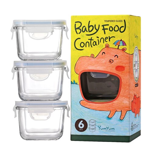 Glasslock 3 Piece Square Baby Food Container Set - 210ml