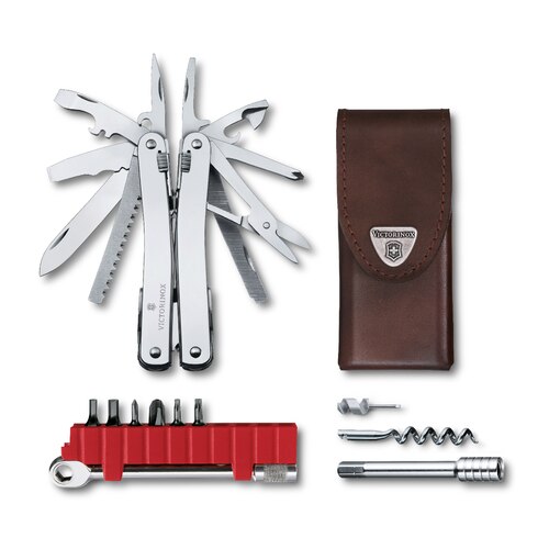 Victorinox Swiss Tool Spirit X (plus Ratchet Wrench Kit and Leather Pouch) Swiss Army Knife - Silver