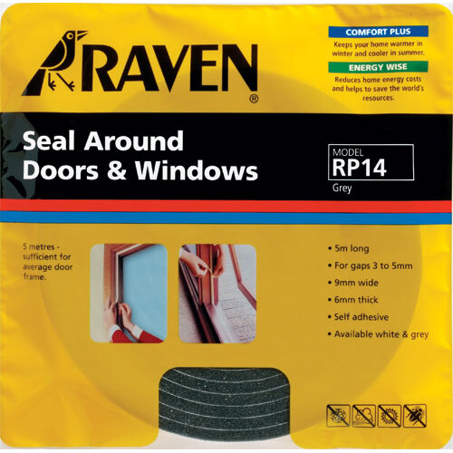 Raven Door and Window Weather Strip : Polyester Foam: 3-5mm Gaps: Grey Colour