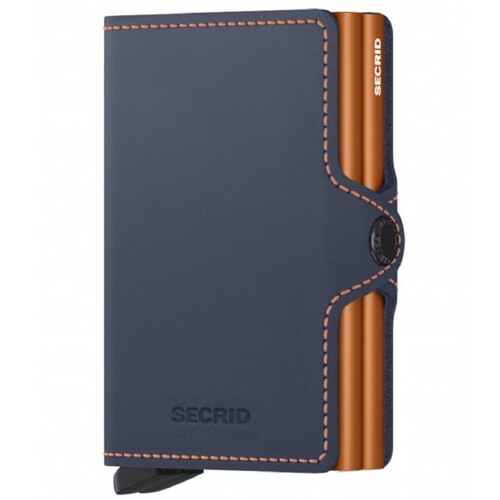 Secrid Twinwallet Compact RFID Wallet - Matte Night Blue / Orange