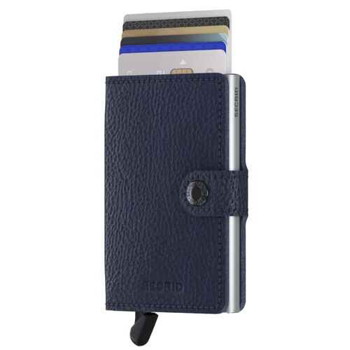 Secrid Miniwallet Compact Travel Wallet - Veg Tanned - Navy/Silver